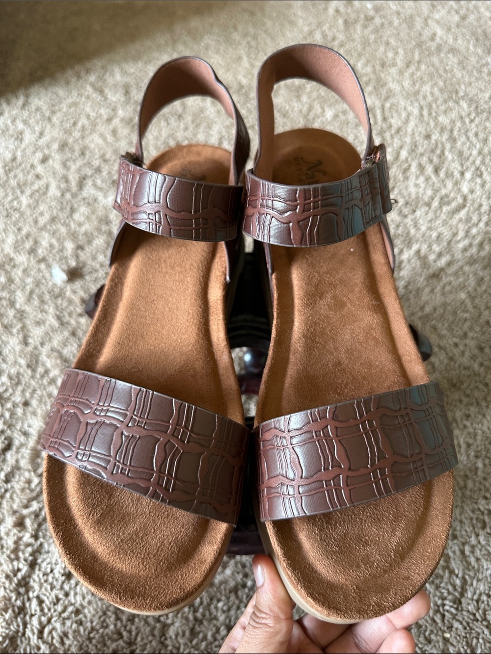 Natural Reflections Brown Textured Strap Sandals